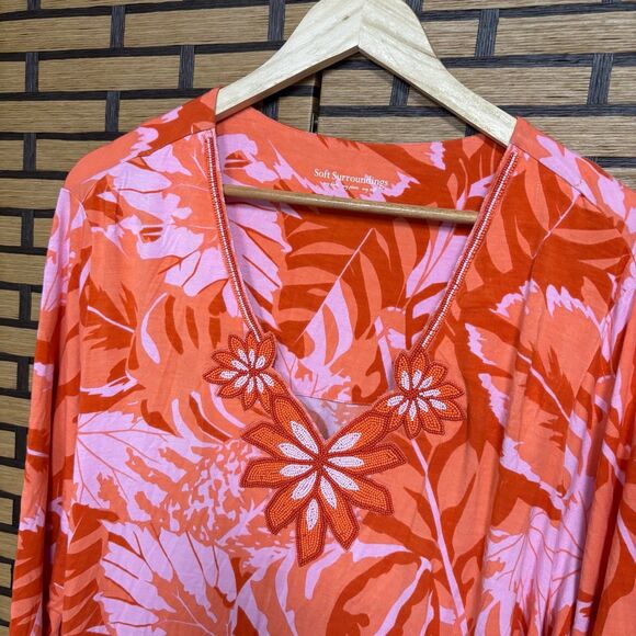 Soft Surroundings Pink And Orange Floral Tunic Top Size 2X - Picture 3 of 9